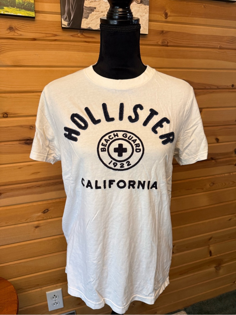 Hollister White Short Sleeve Tee with Navy Surf Lifeguard Logo